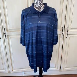 Ben Hogan Size 3XL Multi-Blue and Green Striped Collared Short Sleeve Golf Shirt